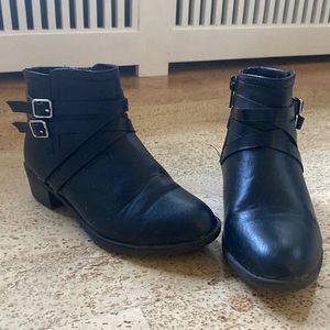 Black ankle boots with buckles